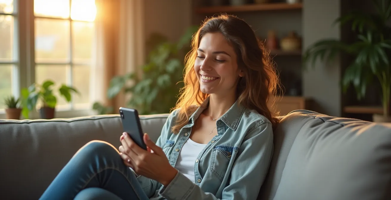 Axe Humain : Personne détendue consultant calmement son téléphone