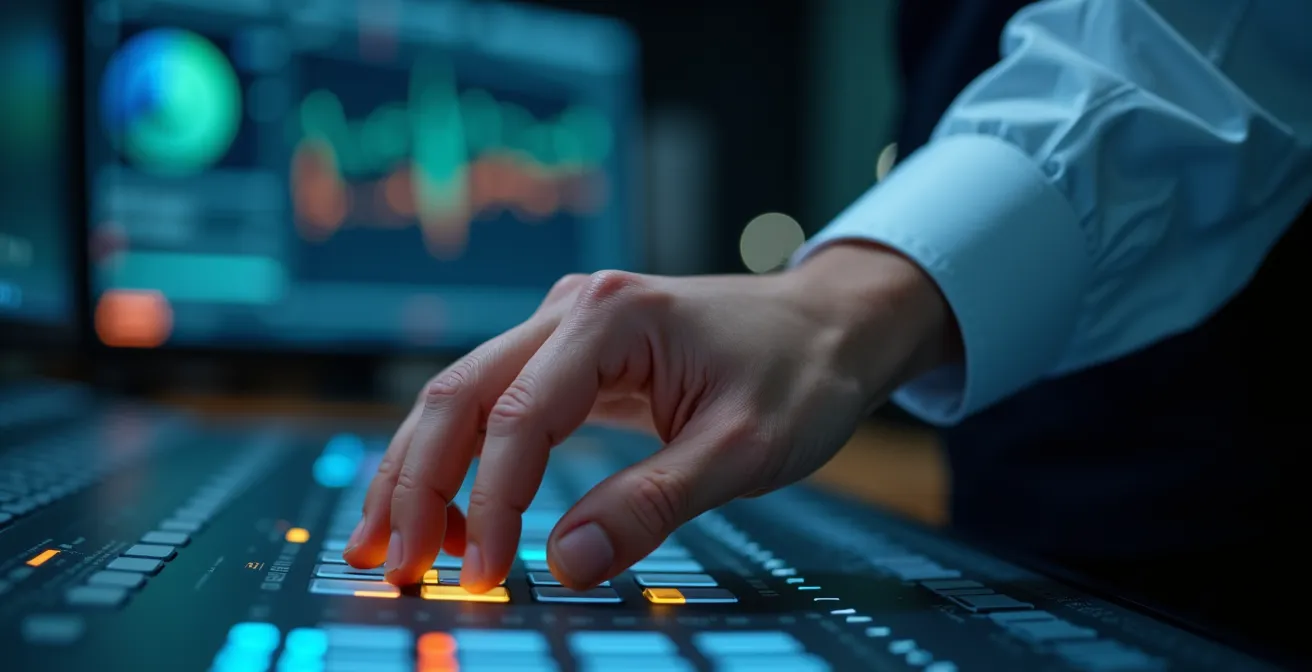 Gros plan sur les mains d'un opérateur professionnel analysant des données de sécurité